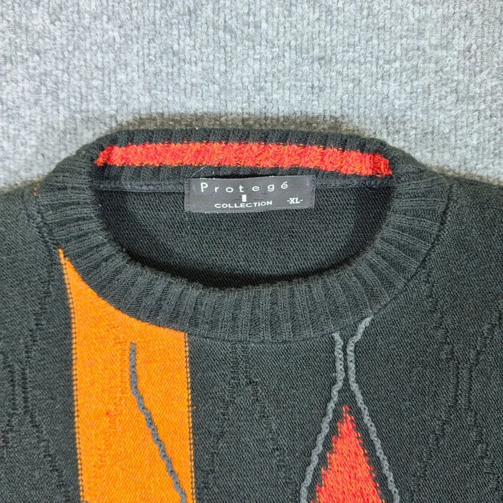 Protege Collection Mens XL Vintage 90s Abstract Geometric Knit Sweater Black USA